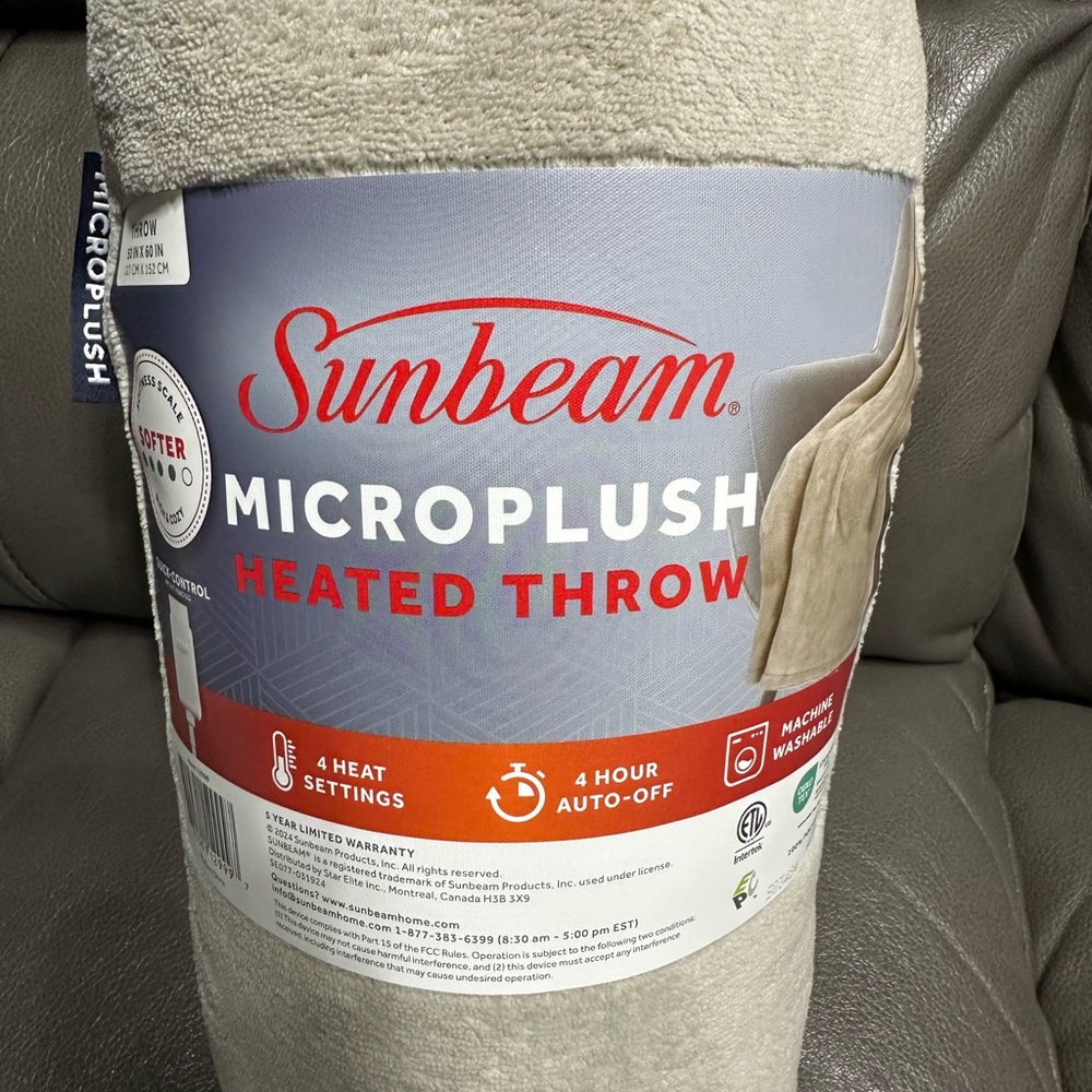 Sunbeam Microplush Heated Throw in tan.